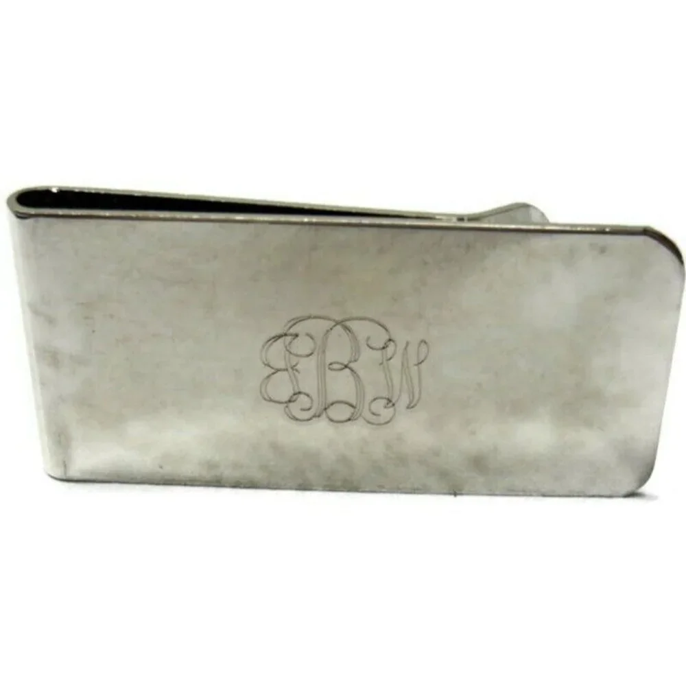 Monogram JBW Money Clip Silver Tone Cash Holder Used